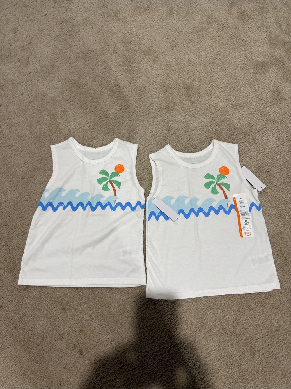 Kids White Tank Top with Palm Tree & Wave Print 2 nwt
